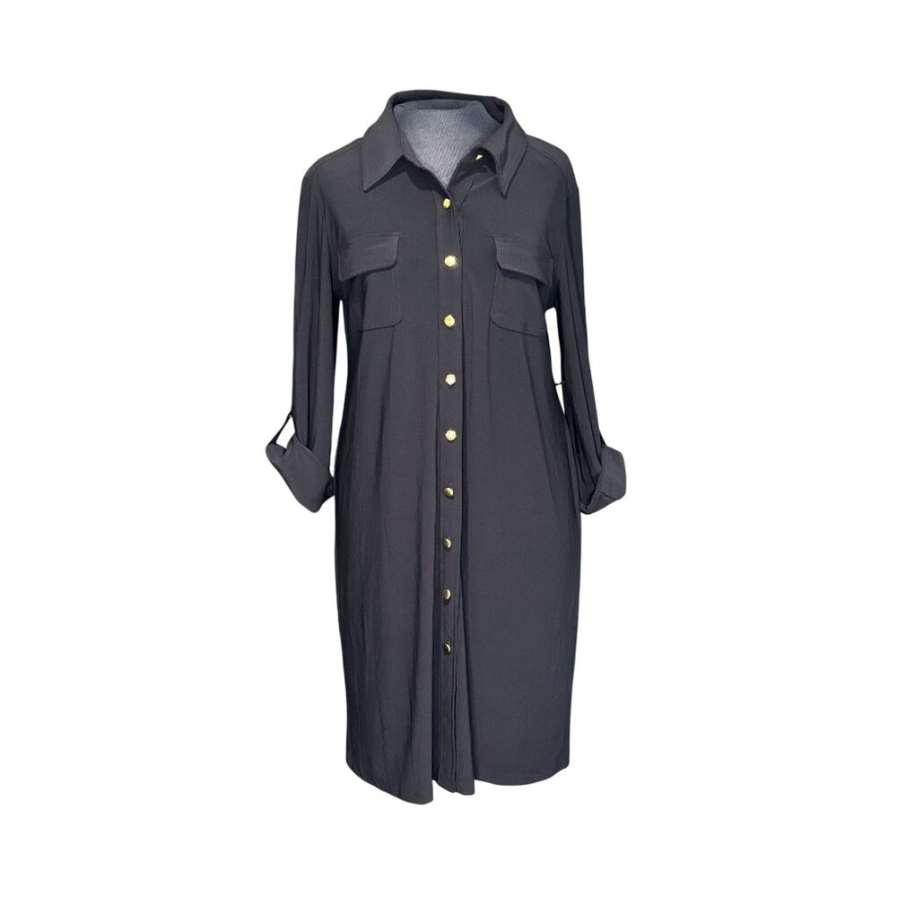 Emma & Michele Womens Black Button-Down Midi Shirt Dress M